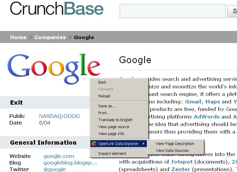Crunchbase Google Company data